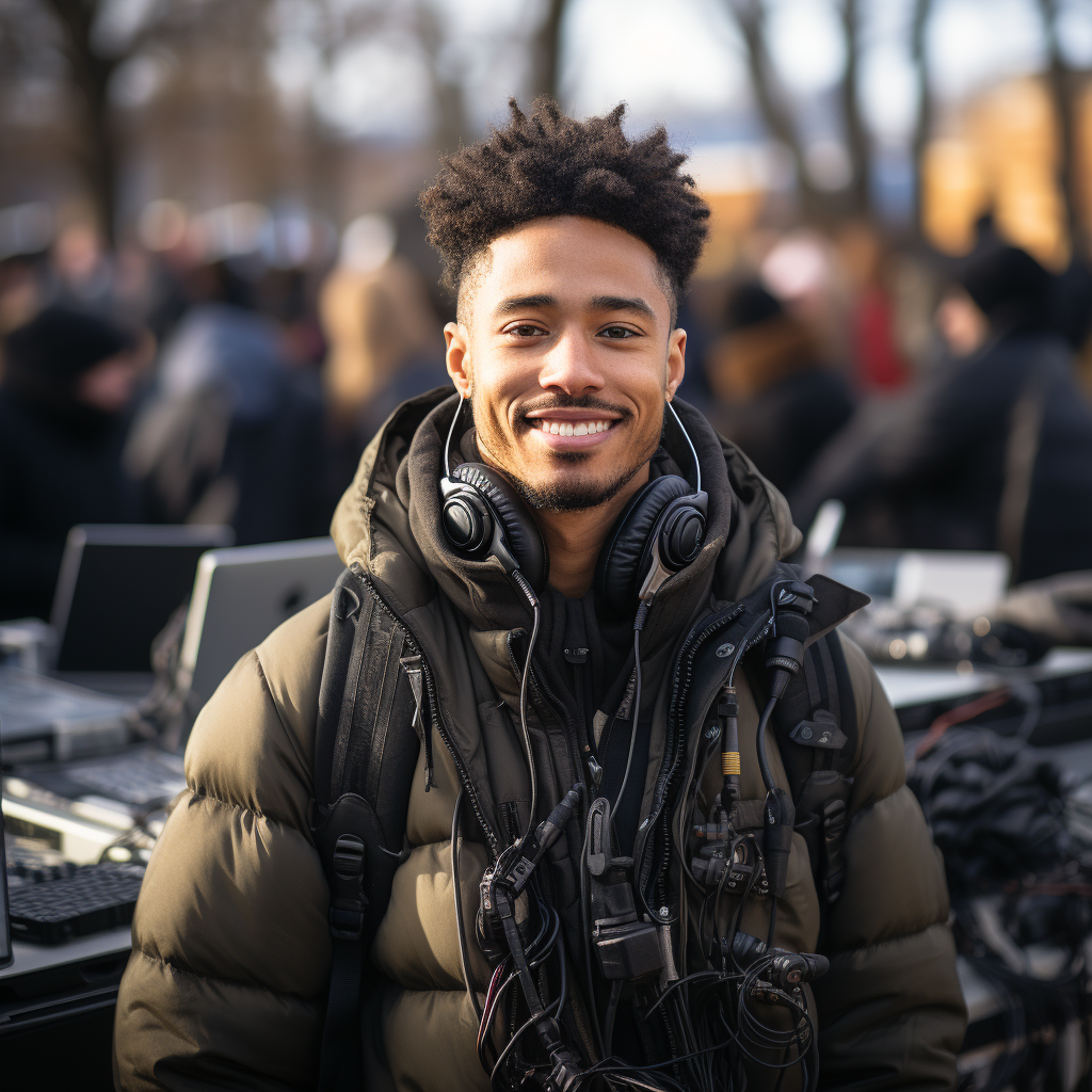 African American HBCU student with modern video equipment