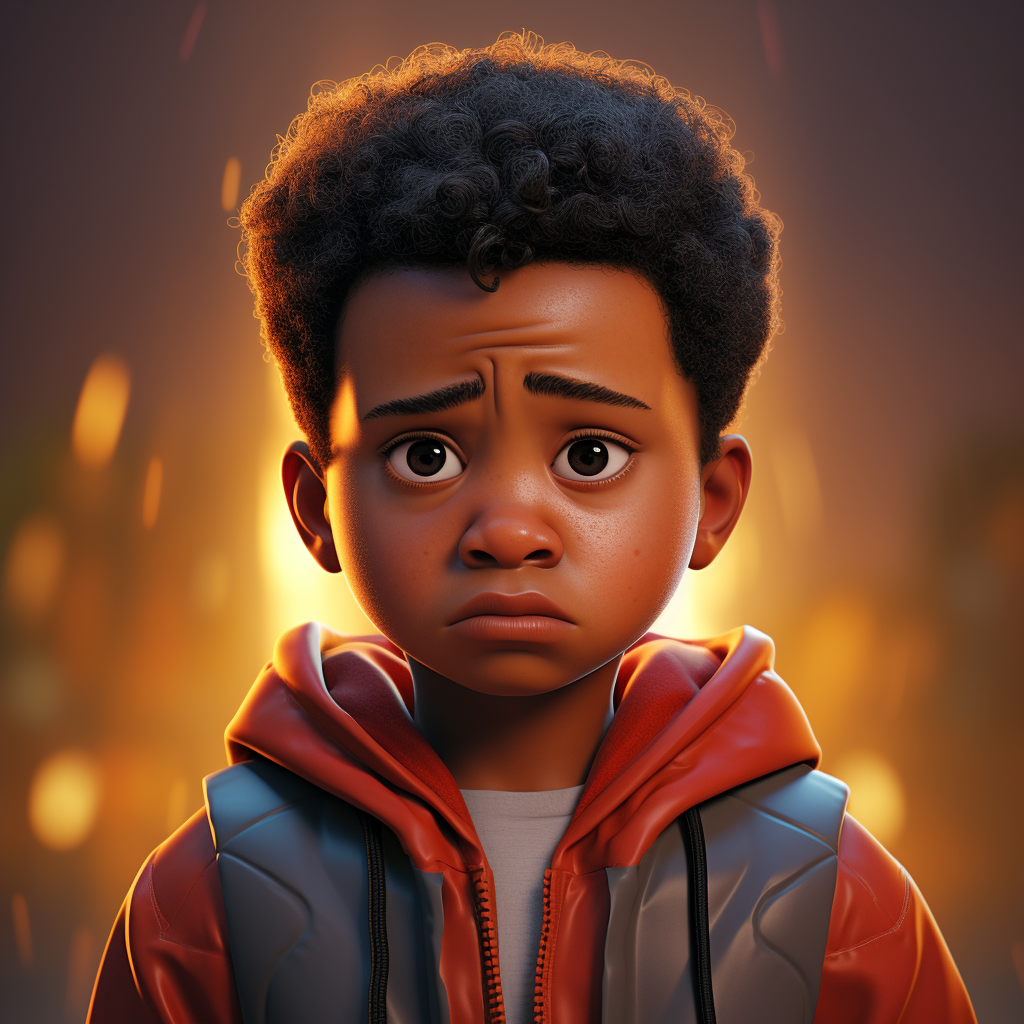 Sad little boy with African American features