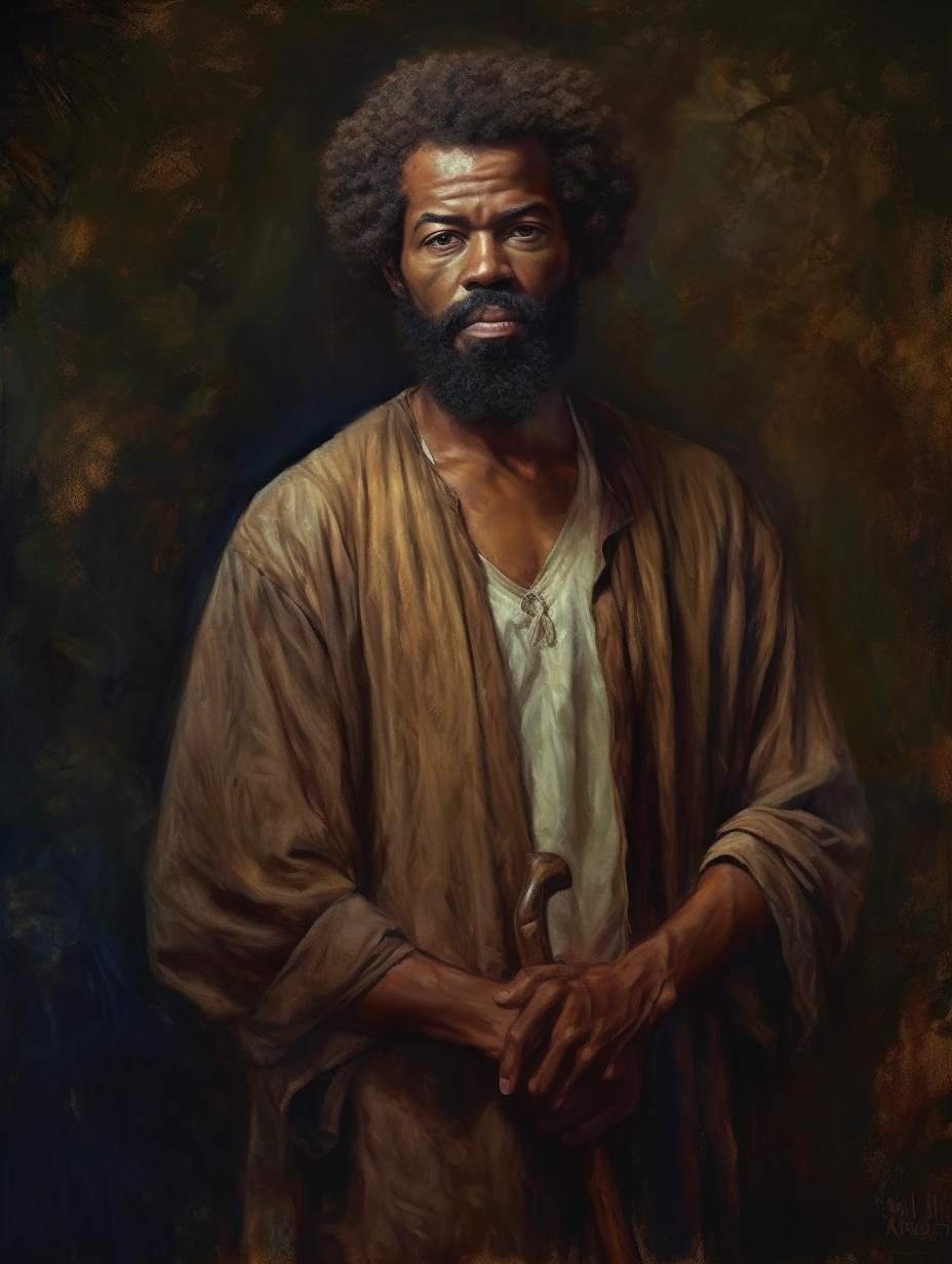 African American male with beard and afro in biblical setting