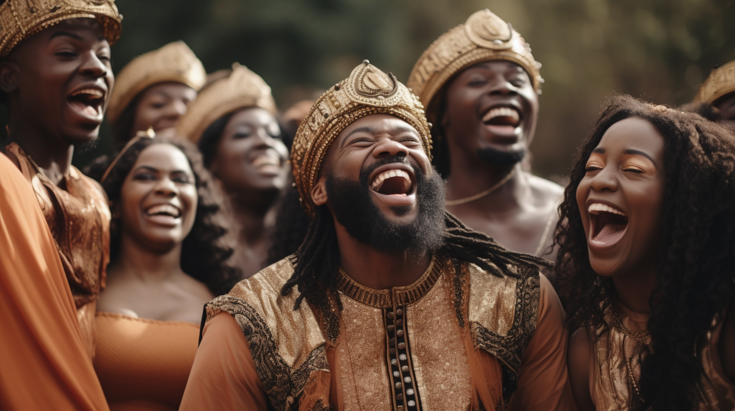 African American Men Women Laughing Biblical Garments