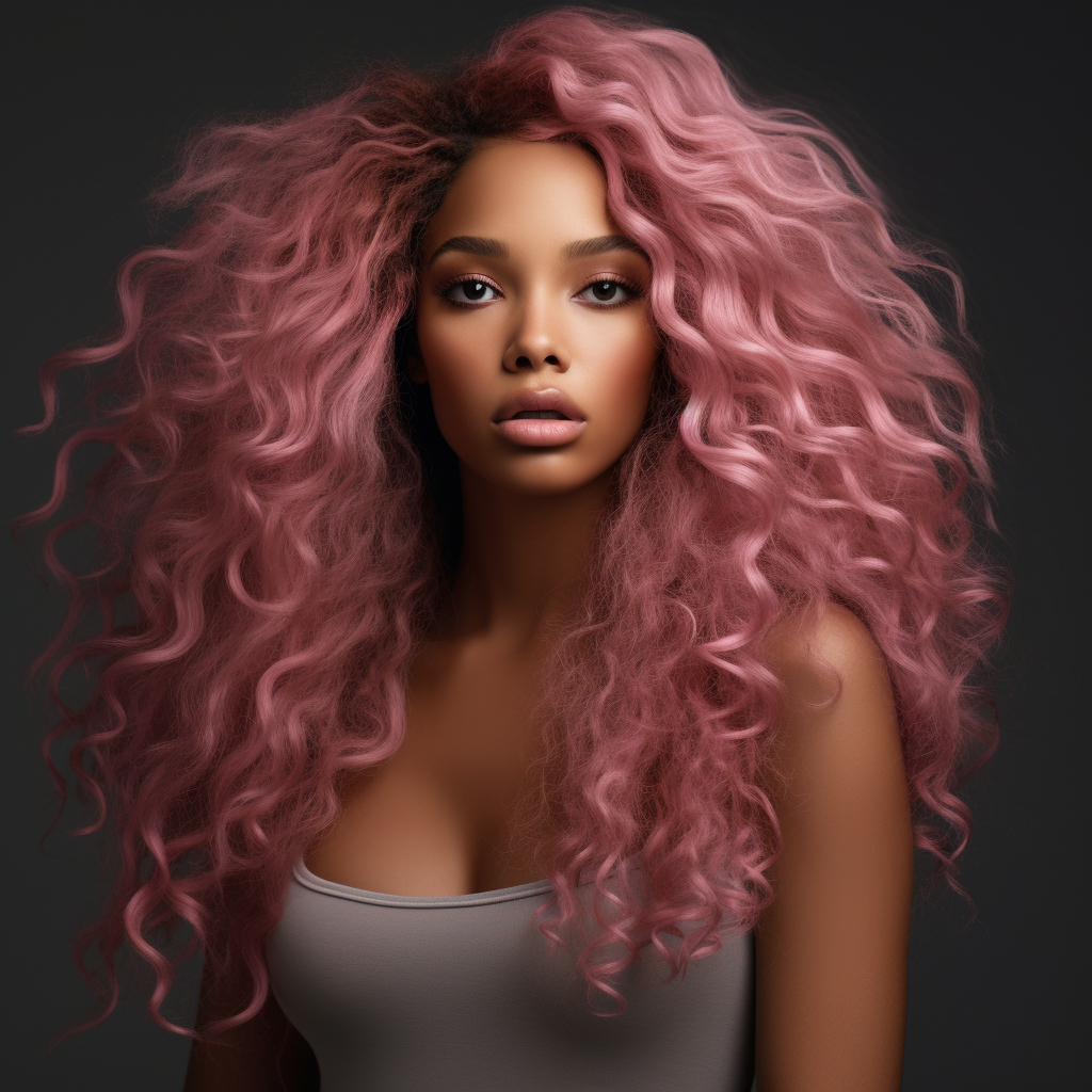 Beautiful African American model with long wavy pink hair