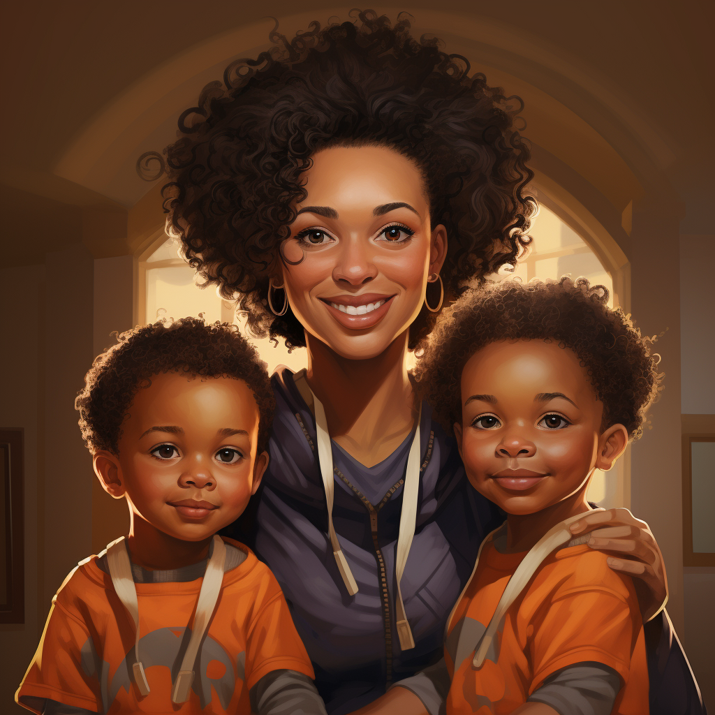 African American mom with triplet boys