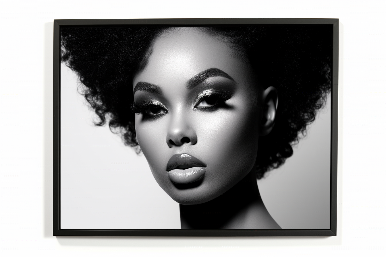 Framed monochrome portrait of African American woman painting