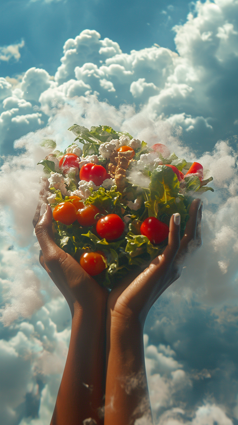 African American woman hands holding healthy salads