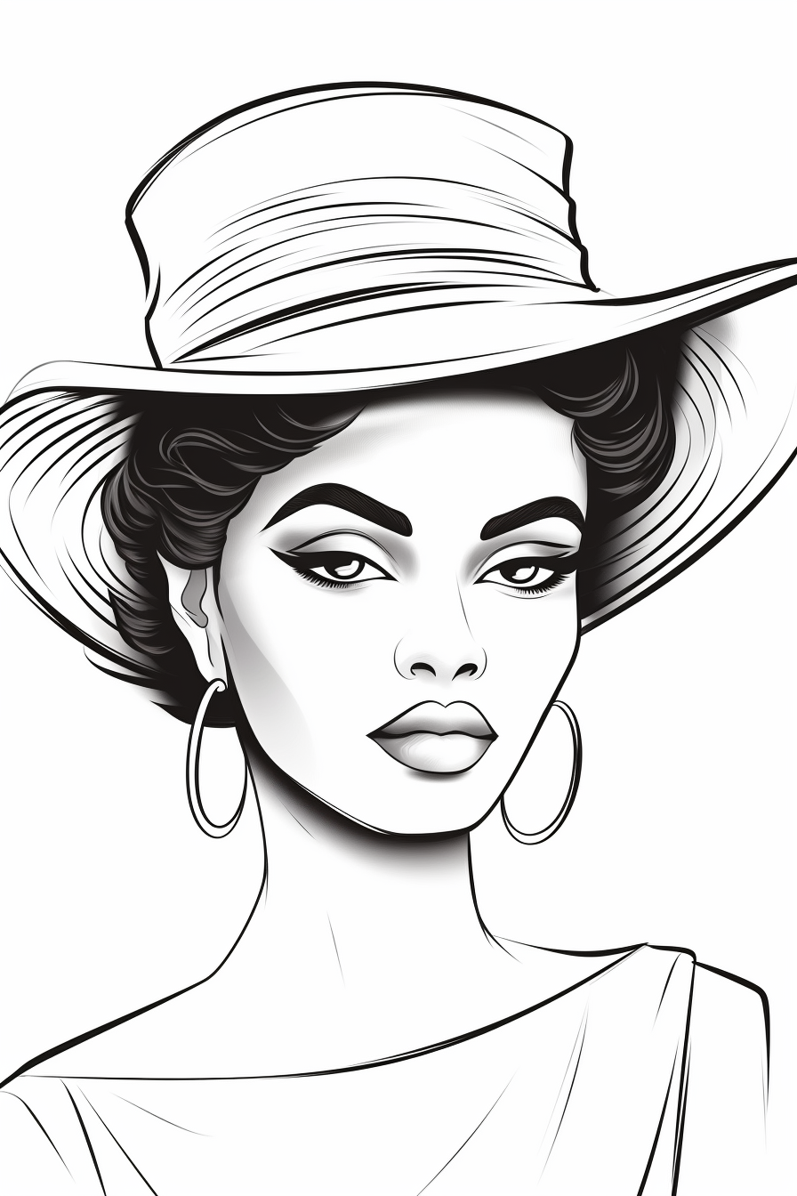 Coloring page of African American woman with hat