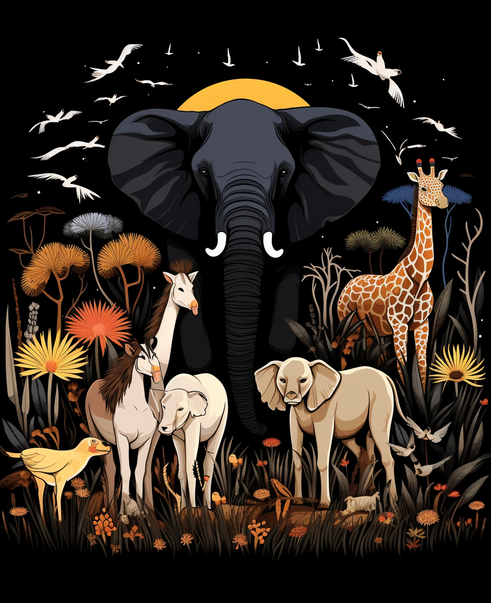 Cartoon African Animals in Field