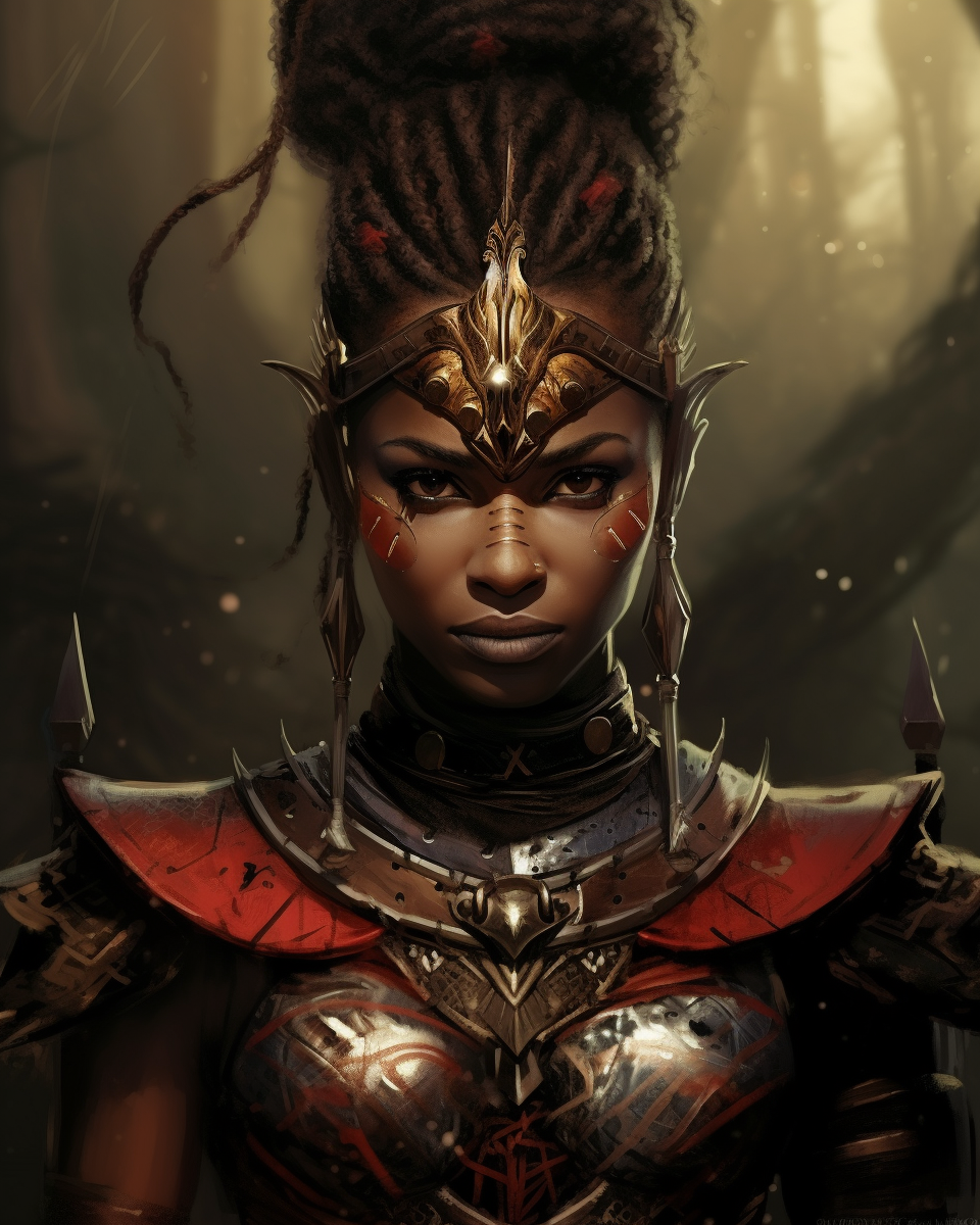 Brave African female warrior in gekiga anime style