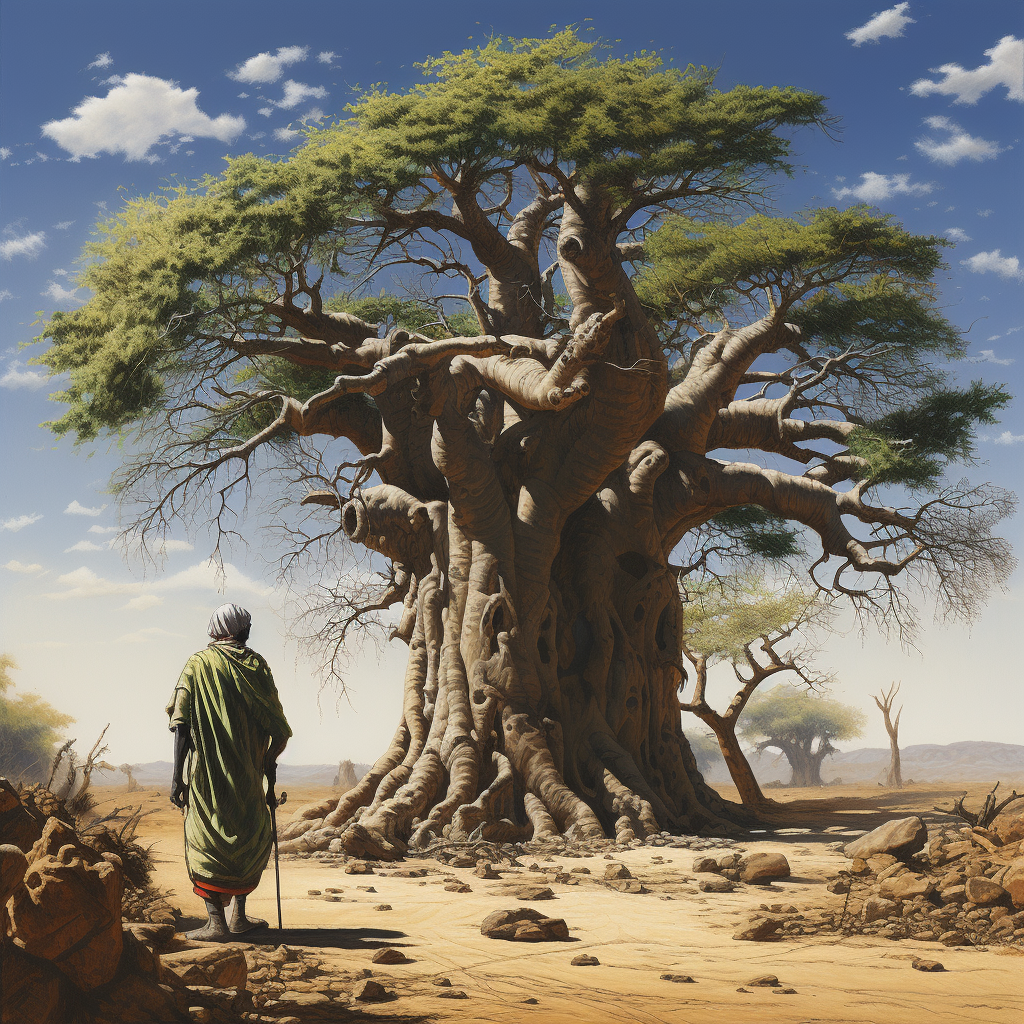 African Sage Under Baobab Tree