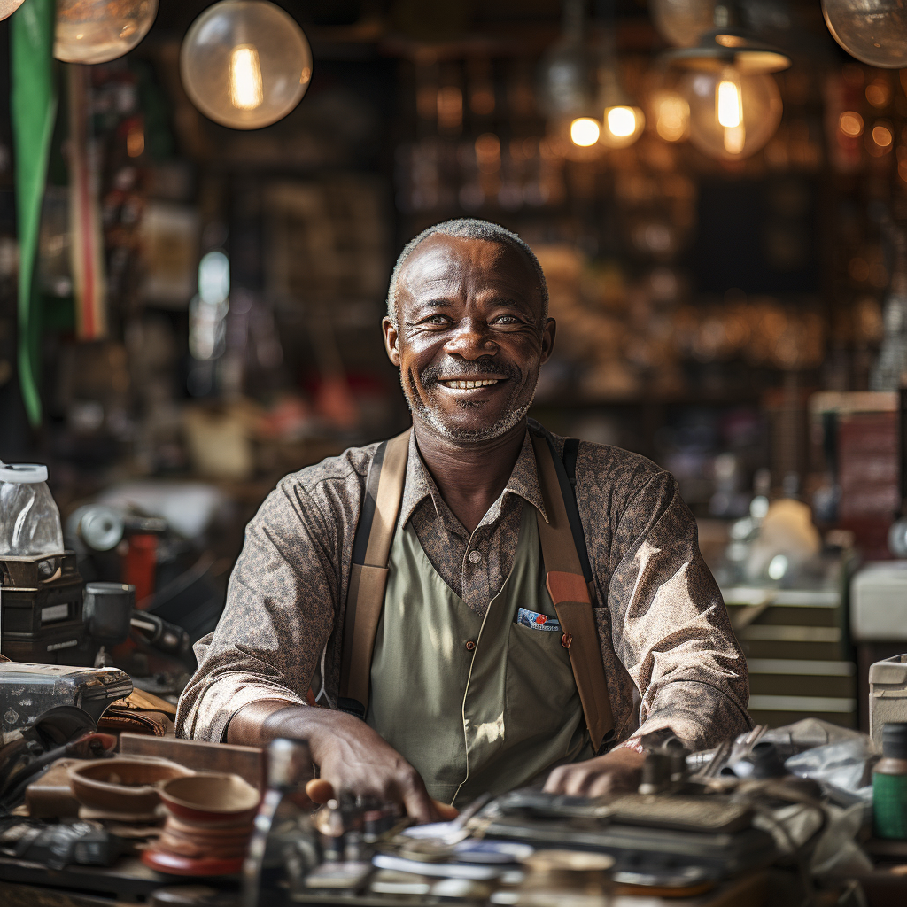 African salesman in hardware shop