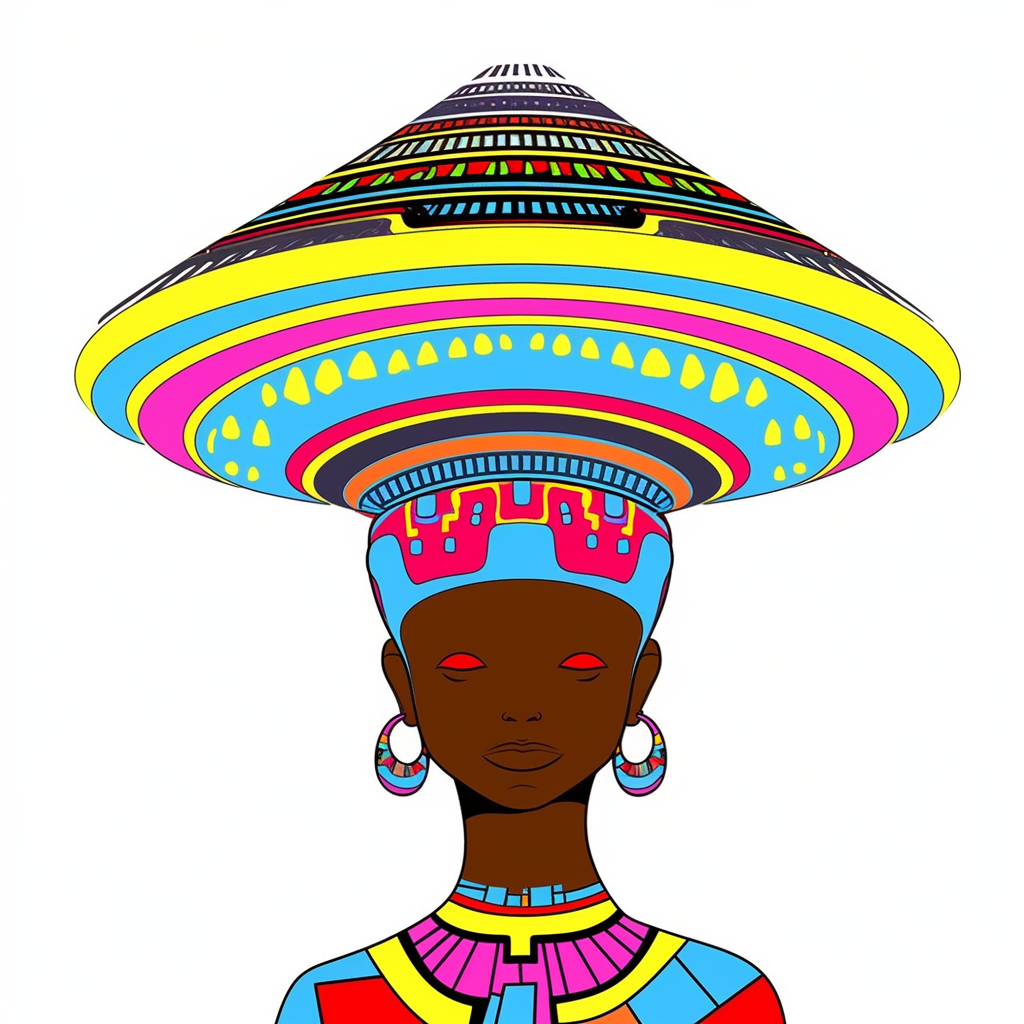 African Village Girl wearing UFO-shaped African Clothing