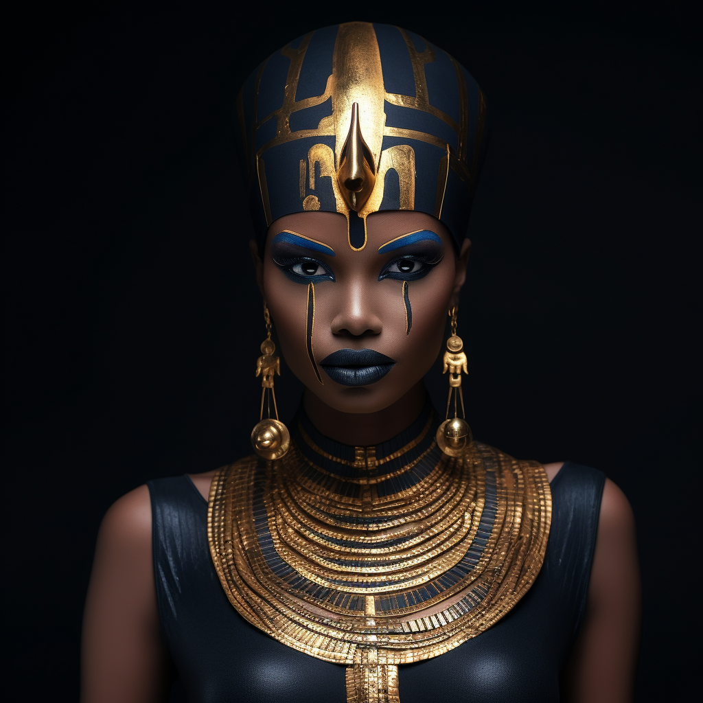 African woman pharaoh with radiant dark onyx skin