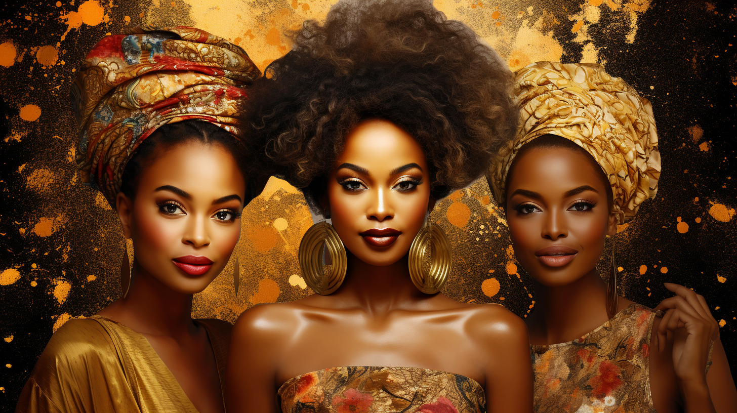 African women with flowered hair on gold background