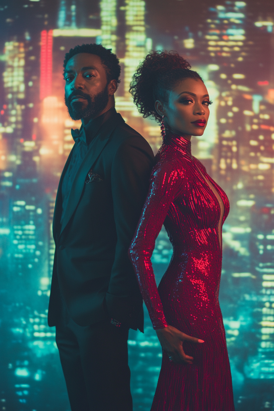 Elegant Afro Cyberpunk 40s Couple