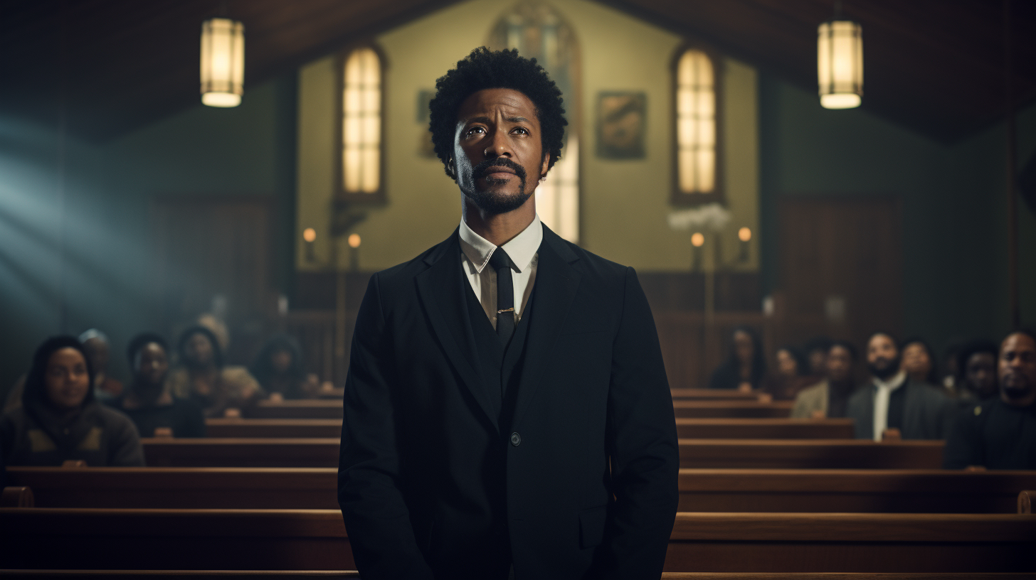 Afro Hair Pastor on Pulpit with Congregation