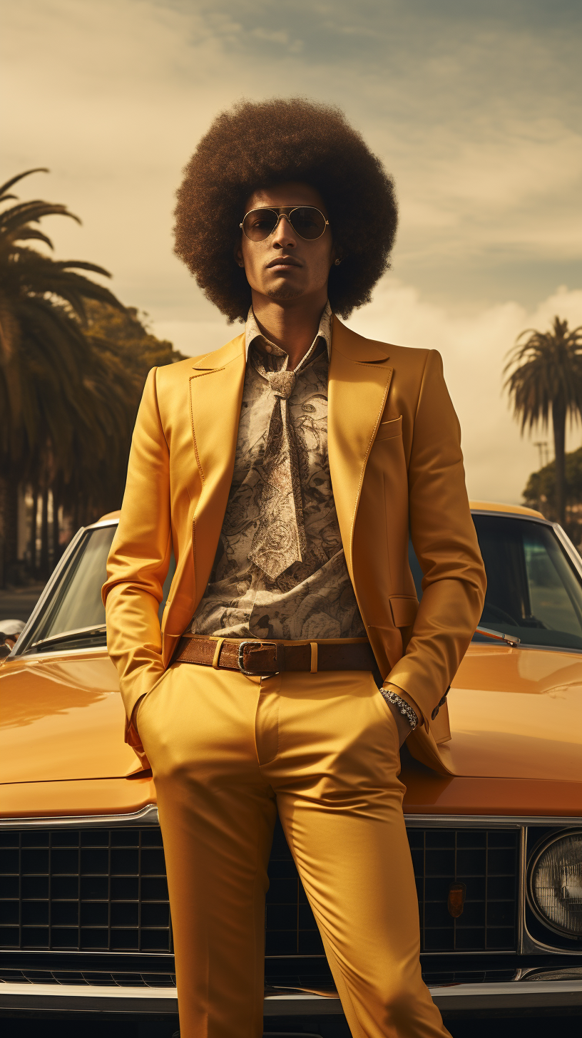 Image of a young afro millionaire reggaeton player with luxury car