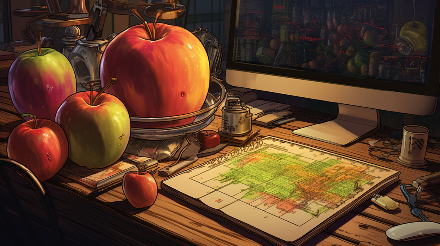 Colorful apples on scientist's desk