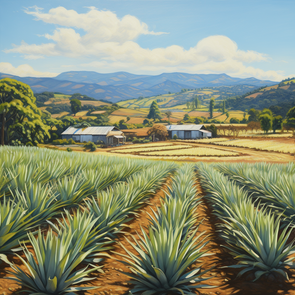 Beautiful agave farm with rolling hills