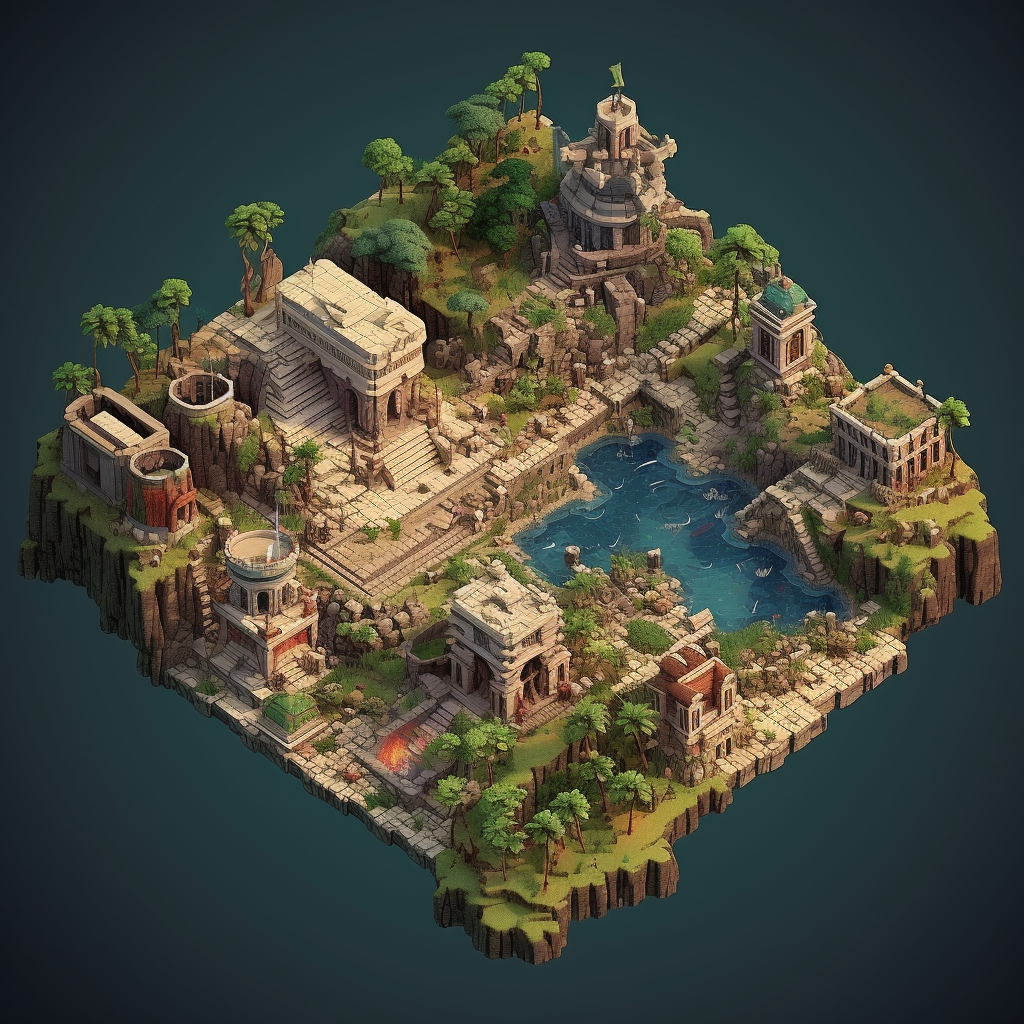 3D isometric pixel art Age of Empires map