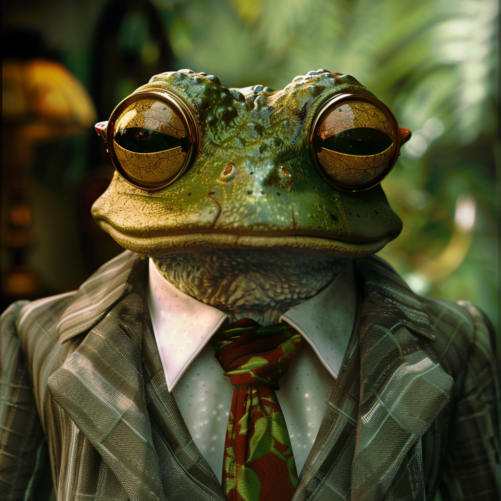 Frog secret agent with license