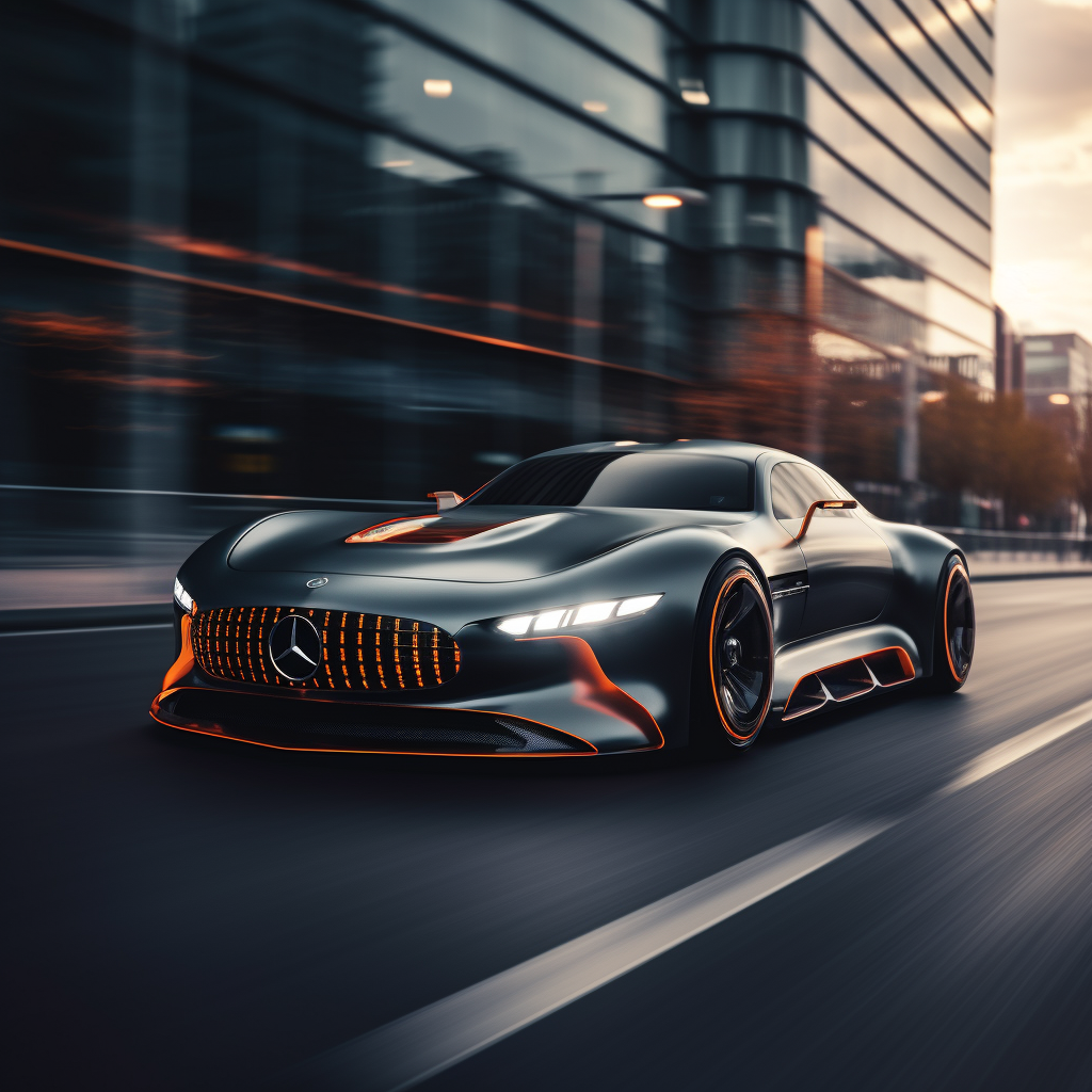 Mercedes concept car on fast bright road