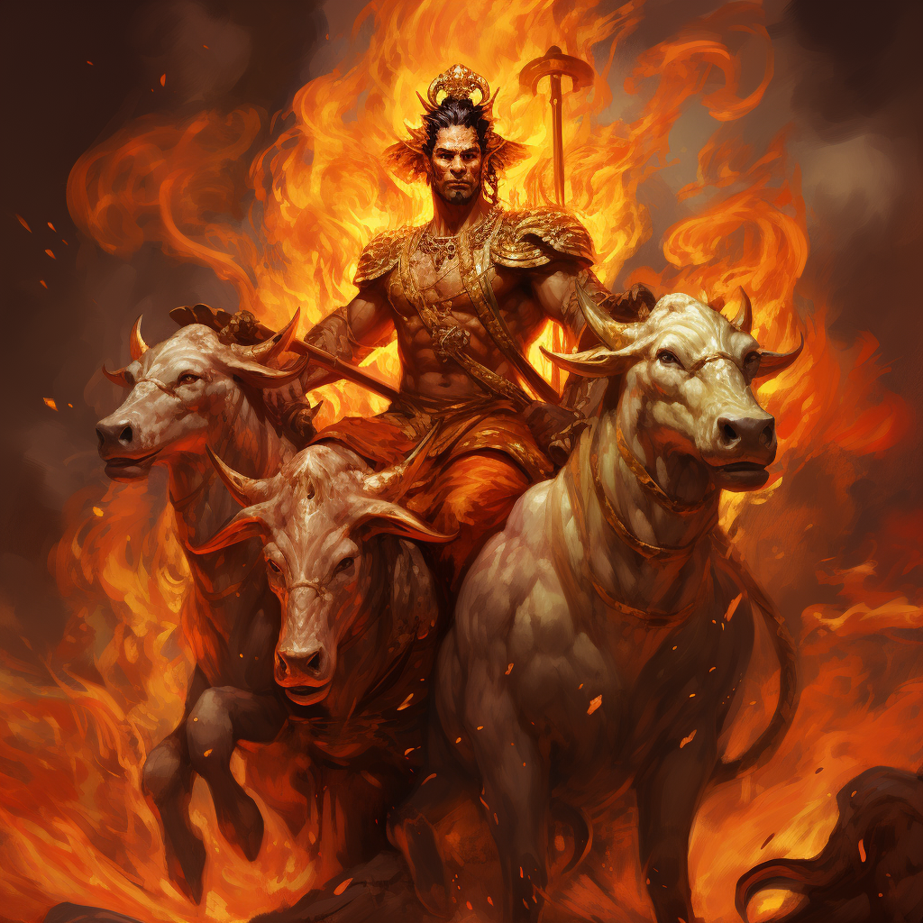 Agni God of Fire Riding Chariot Goats Rams