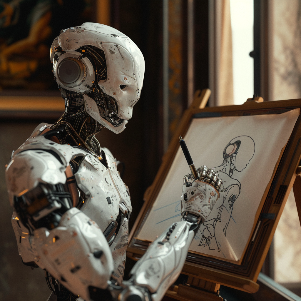 AI robot drawing human picture