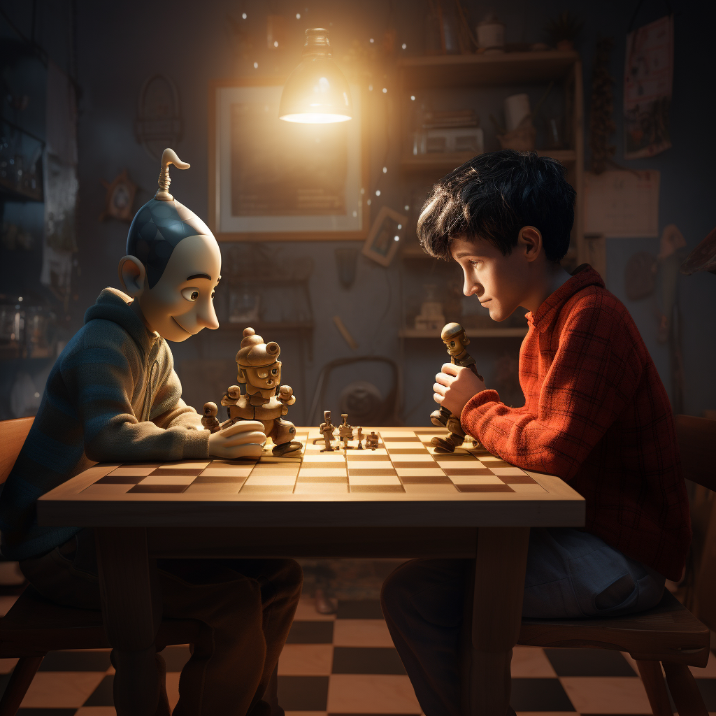 AI Pinocchio playing chess