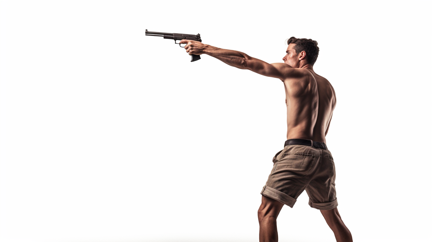 Man aiming a rifle to the sky