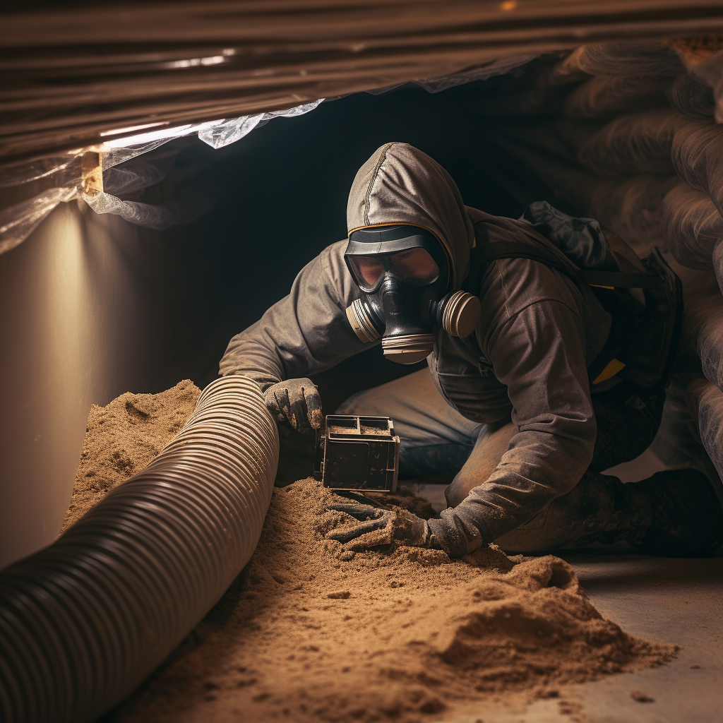 Professional worker cleaning air duct