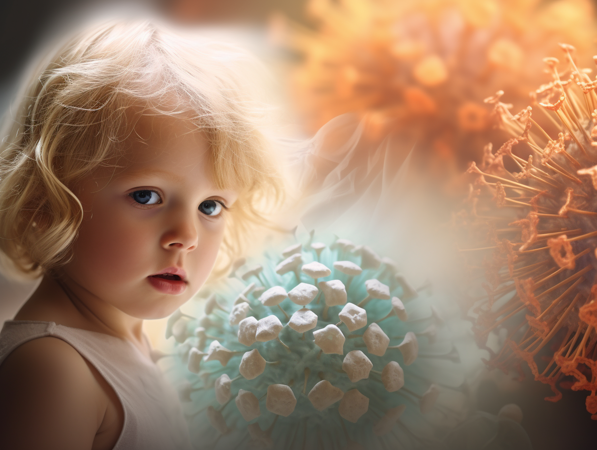 Photo of airborne allergens and viruses with child