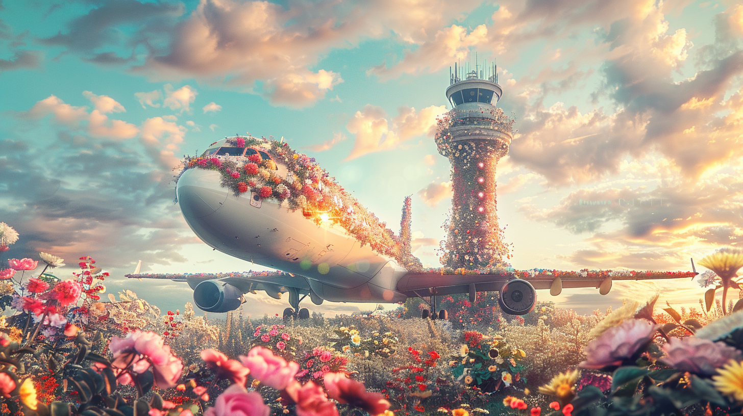 Flower airplane control tower