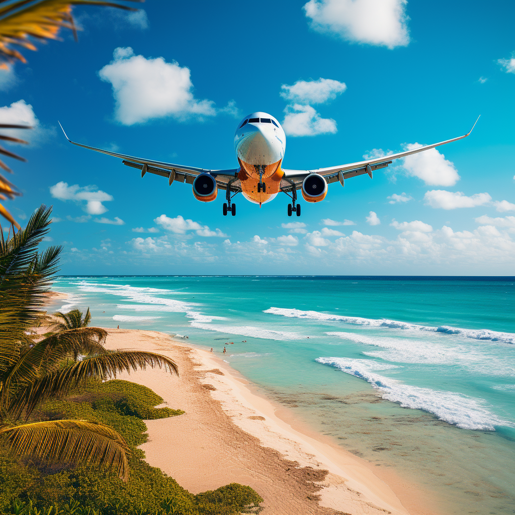 Airplane flying over Florida beach