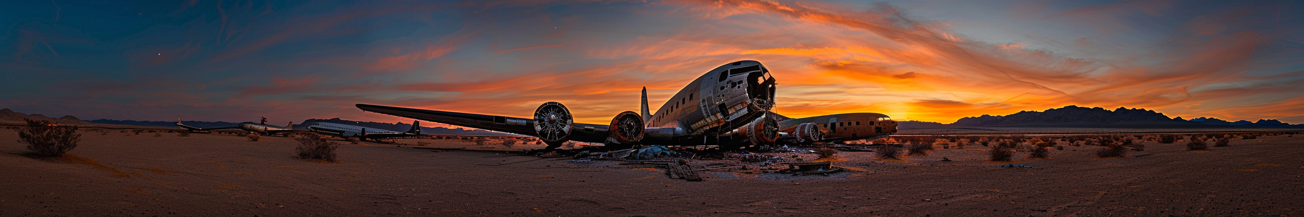 Abandoned airplanes Mojave desert sunset