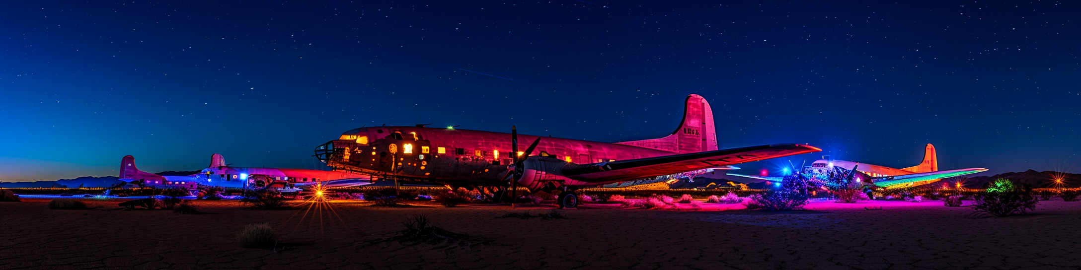 airplane graveyard night lights desert