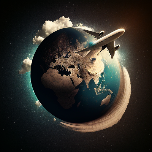 Airplane flying in orbit around the globe