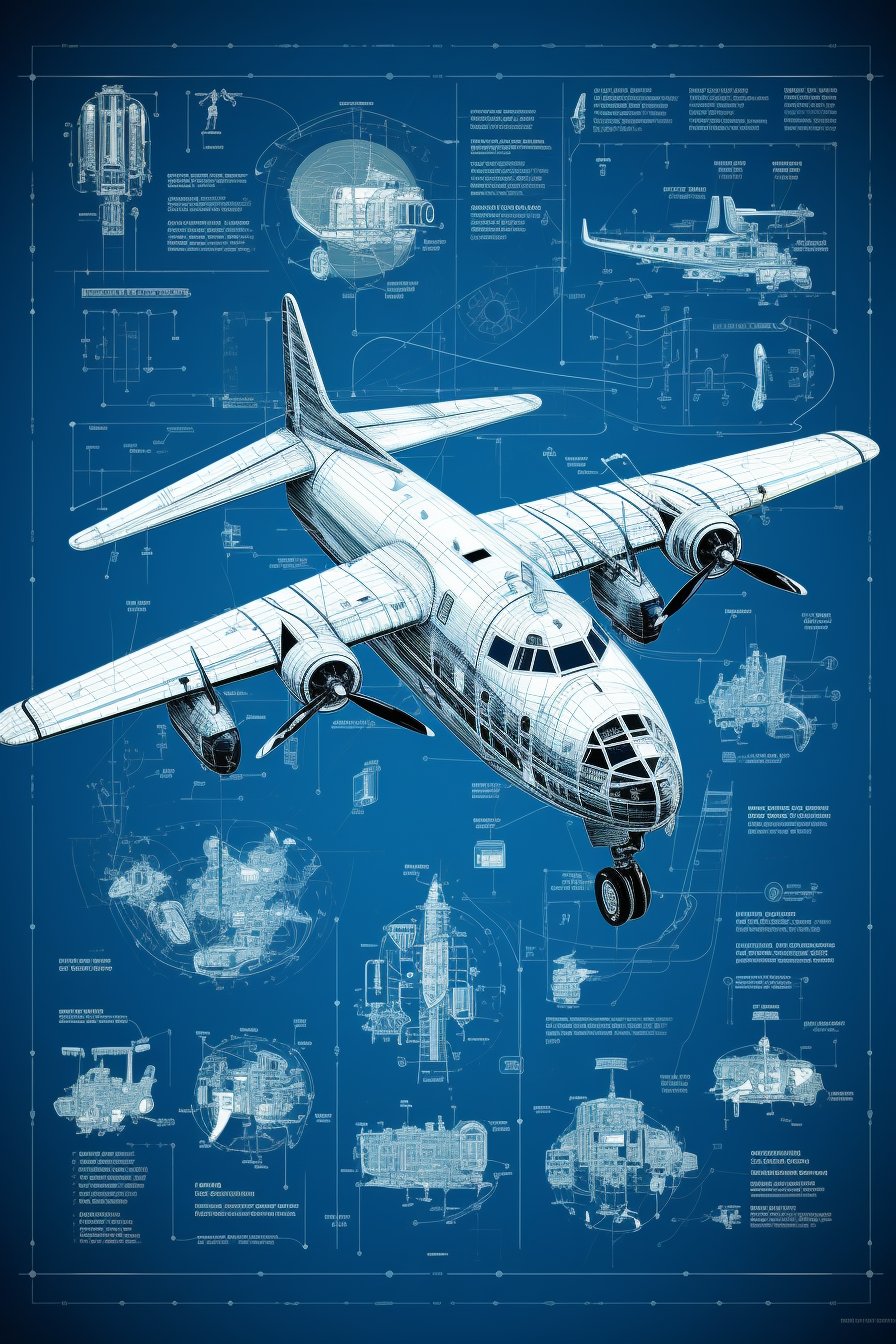 Illustration of blue airplane schematics