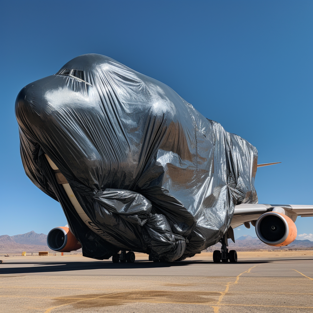 Airplane Covered with Garbage Bag