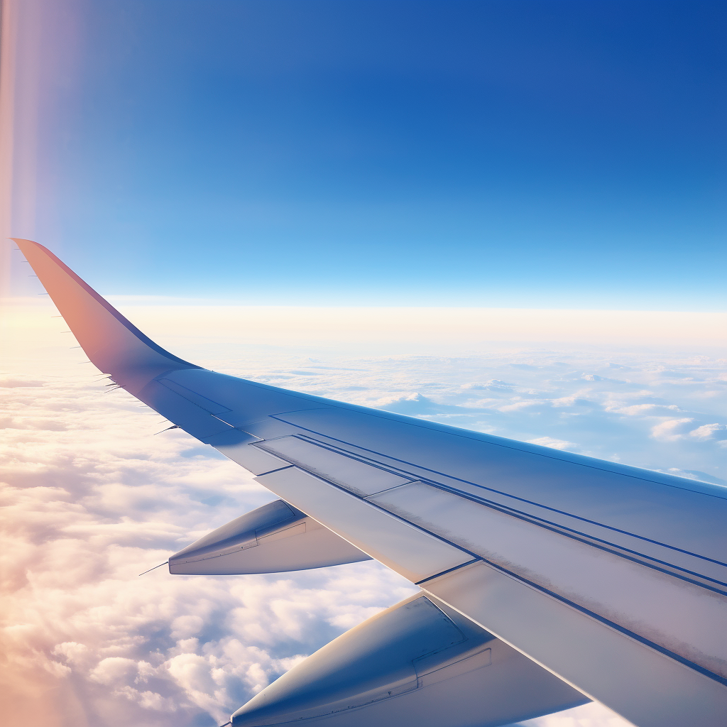 Airplane wing soaring proudly against clear sky