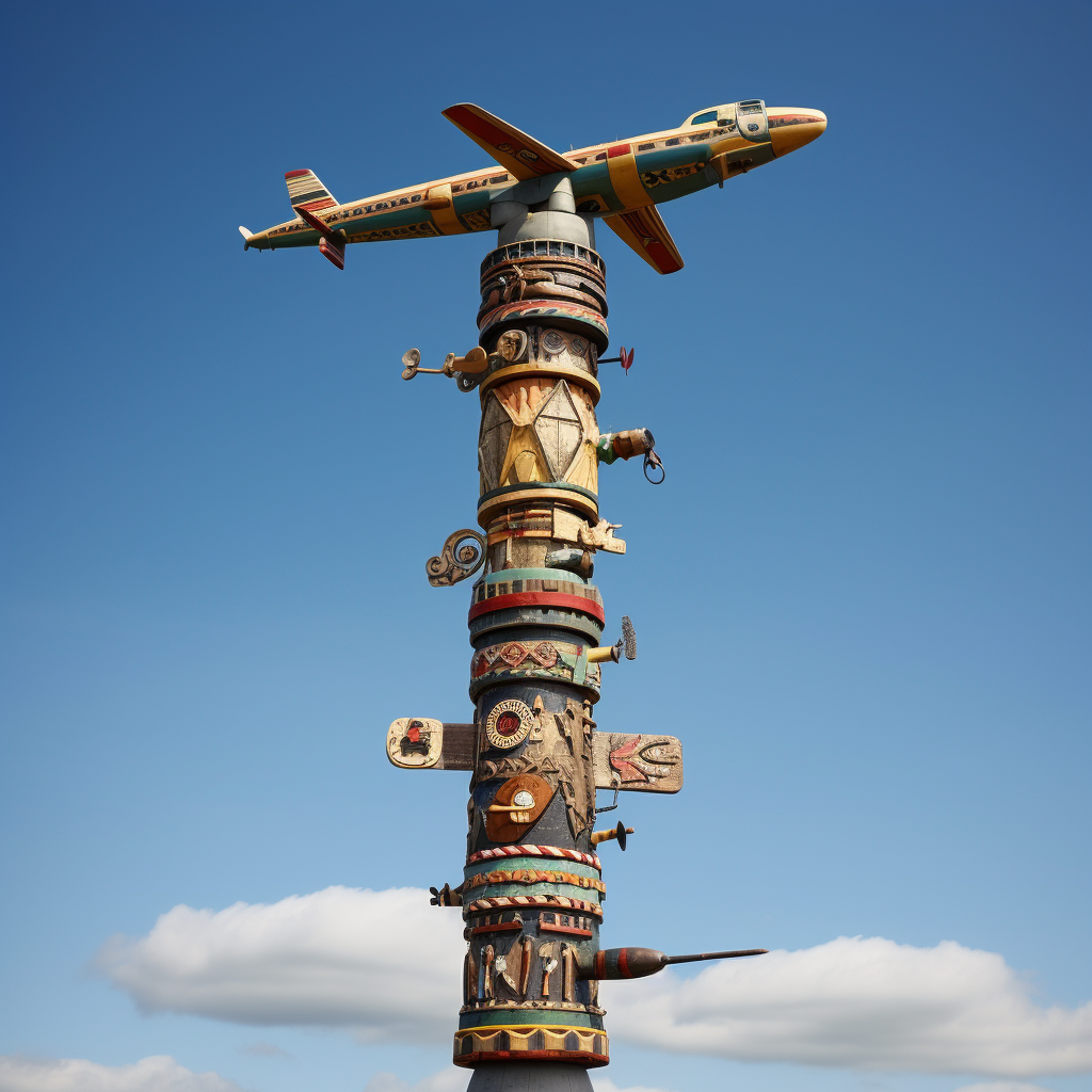 Totem Pole with Airplanes Sculpture