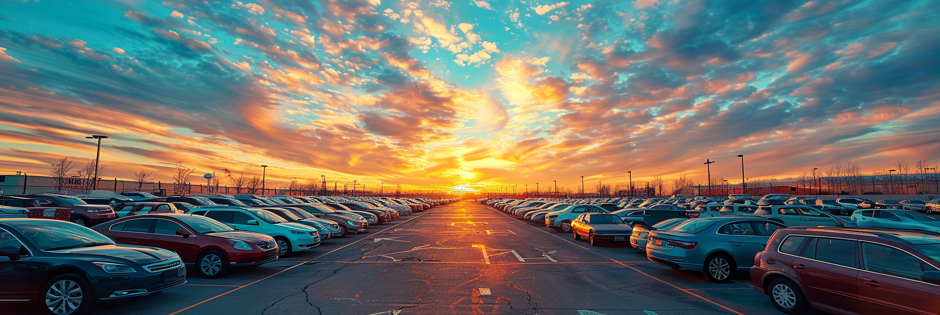 sunset view of airport parking lot