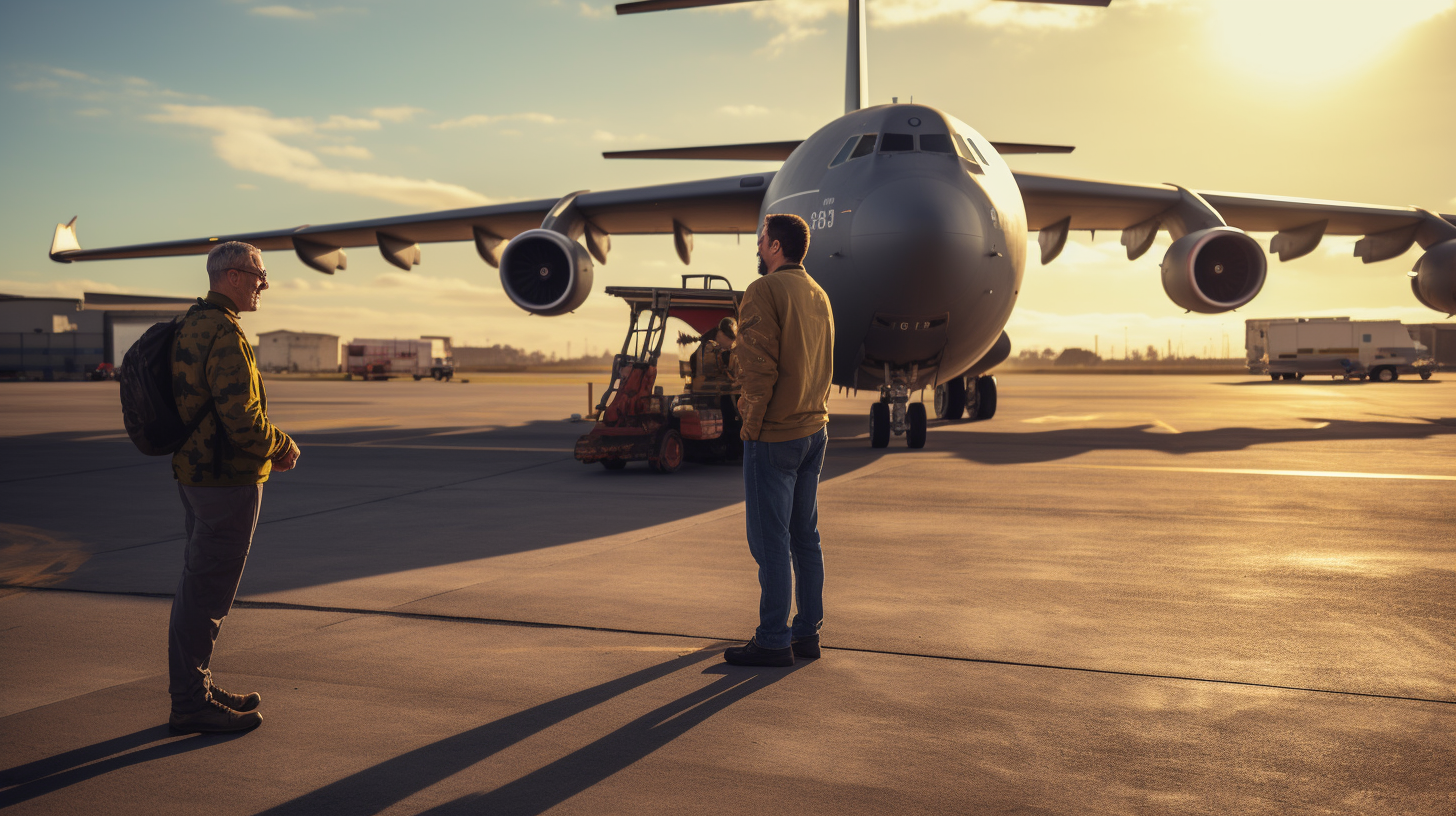 Group near open C17 Globemaster cargo door