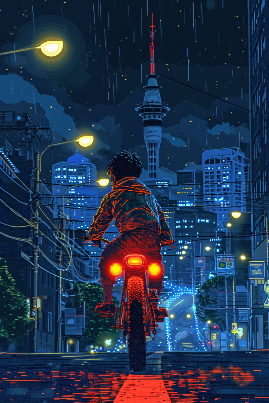 Akira bike in Auckland at night