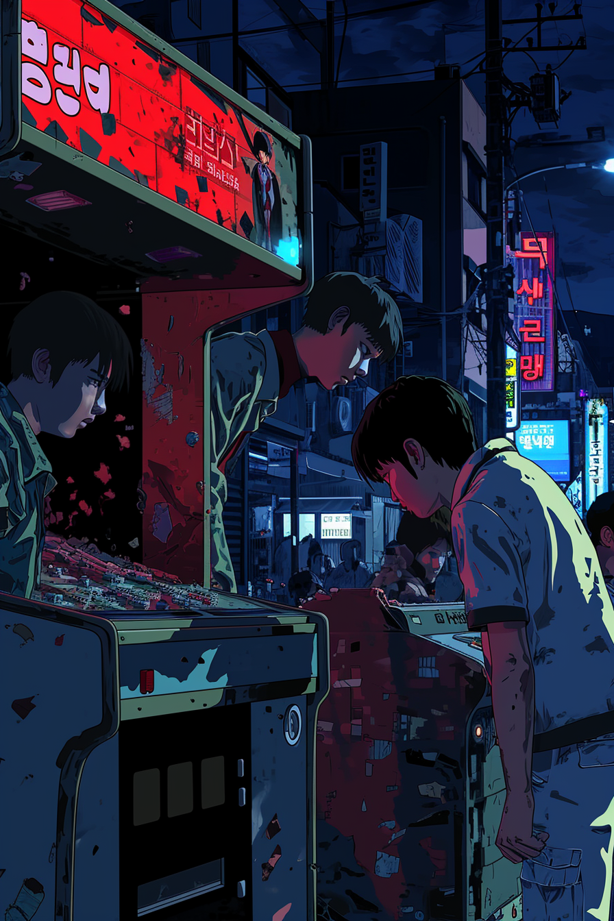 Pixelated Akira Gang at Arcade in Seoul