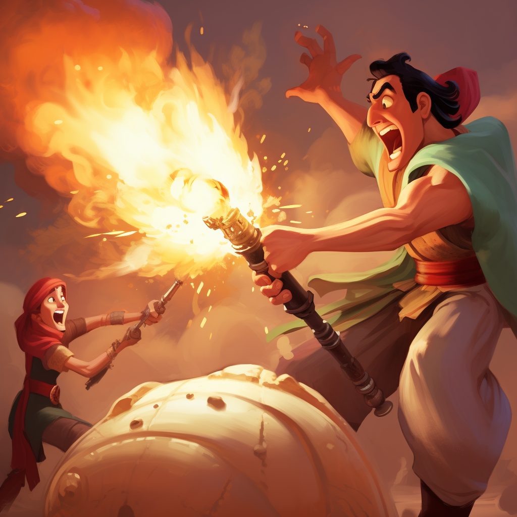 Aladdin firing RPG at Jafar and Iago