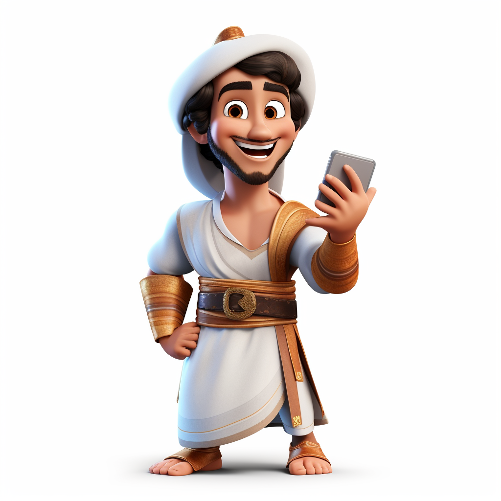 Aladdin with Arabic hat showing mobile