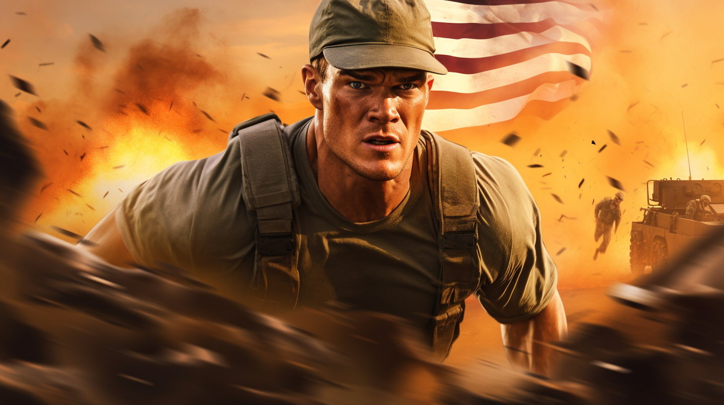 Alan Ritchson running in army attire