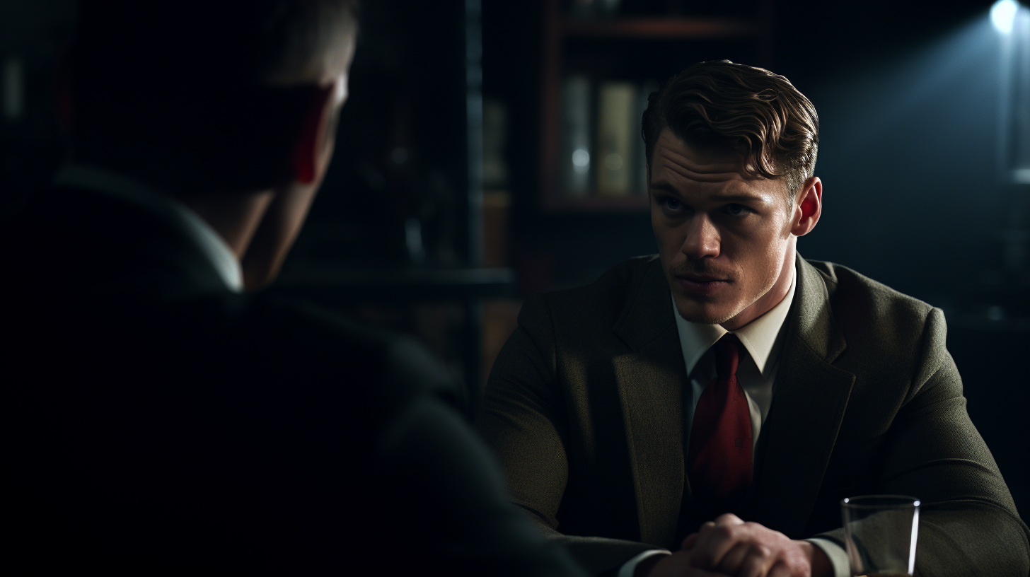 Alan Ritchson and Detective discussing a case