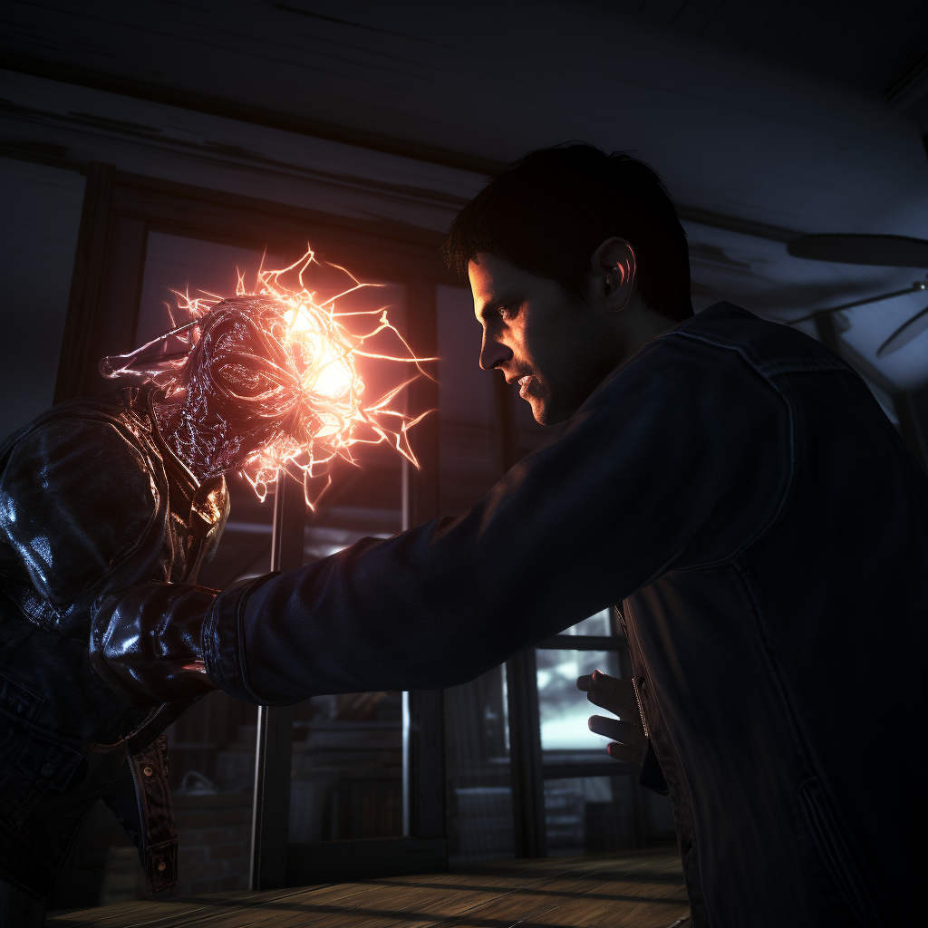 Alan Wake bravely fights demonic creature