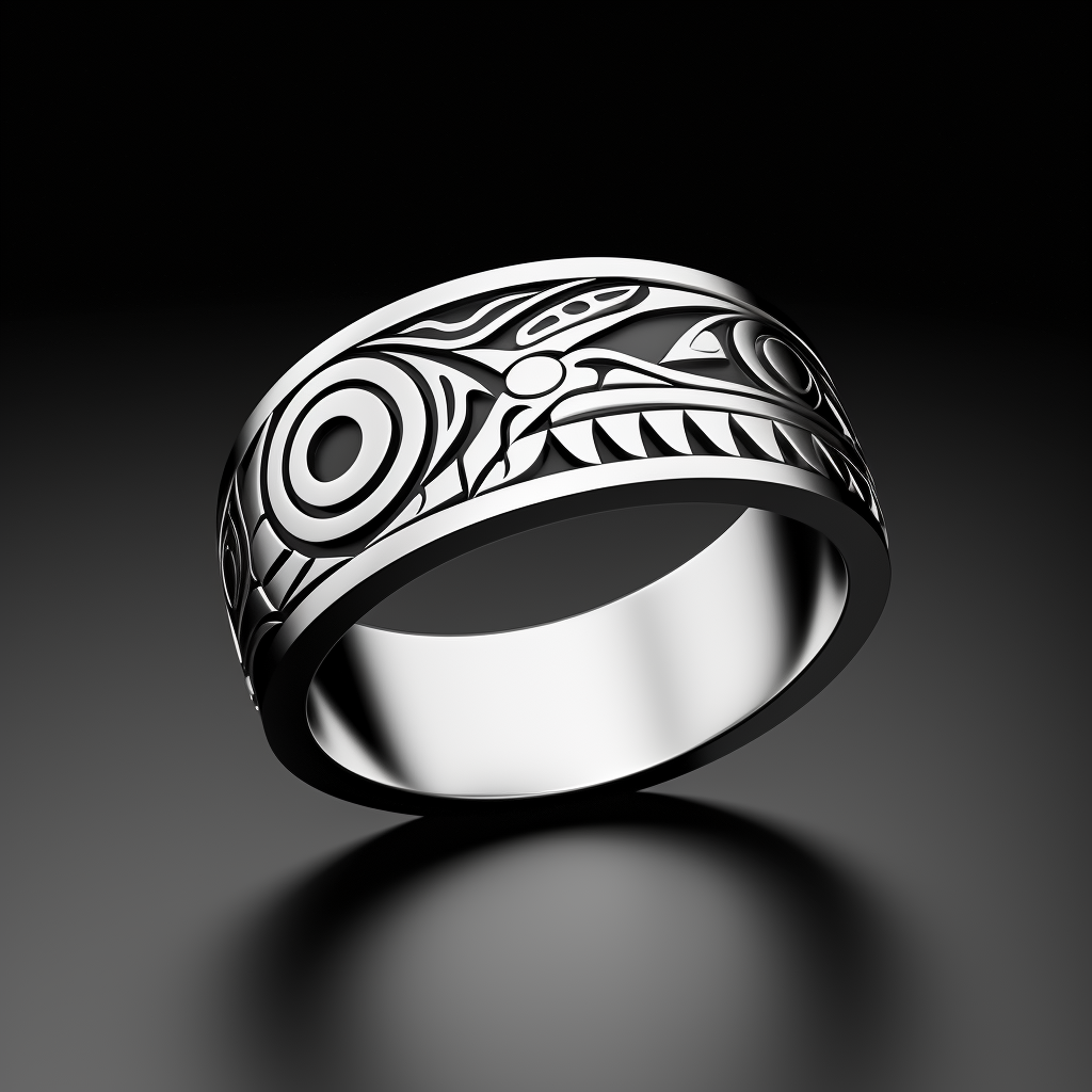 Black and white Native Alaskan Indian art logo ring