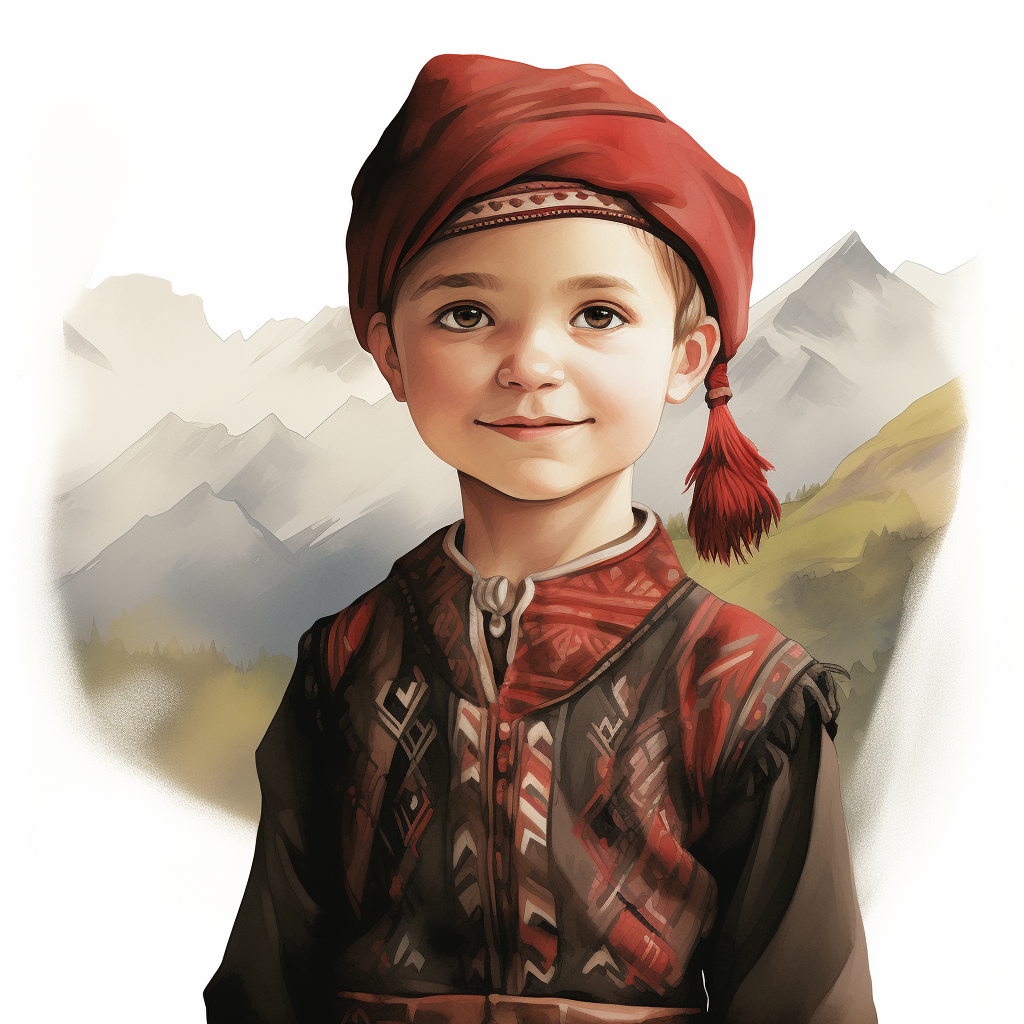 Illustration of Albanian boy in traditional dress